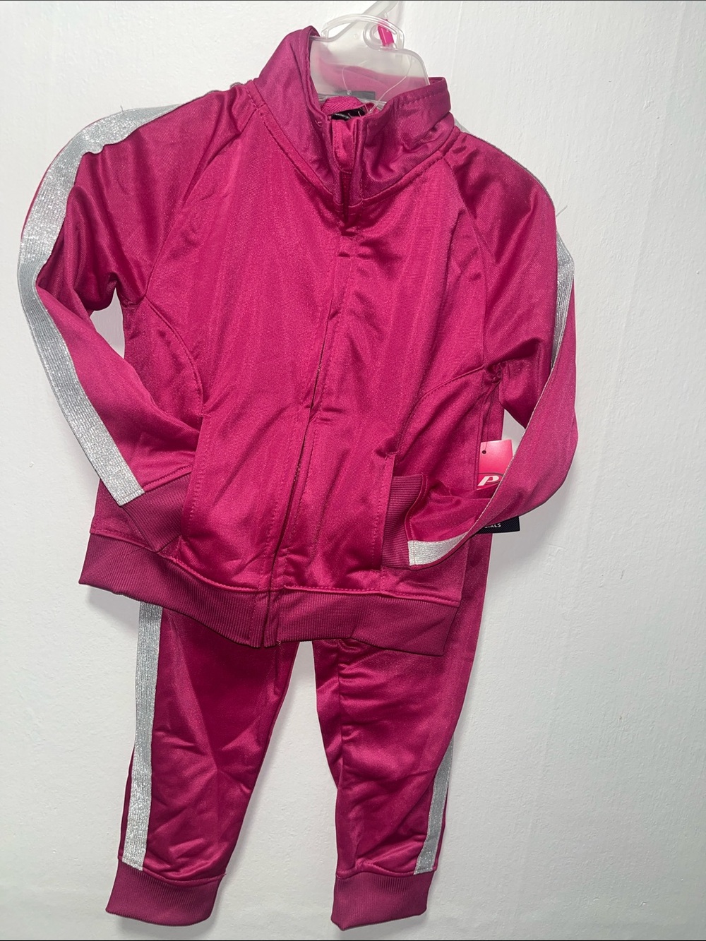 Fuchsia Track Jacket & Pants Set with Silver Stripes